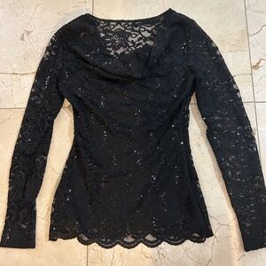 BOSTON PROPER Lace and sequin boat neck blouse